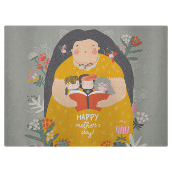 Cute mother reading book, happy mothers day, Επιφάνεια κοπής γυάλινη (38x28cm)