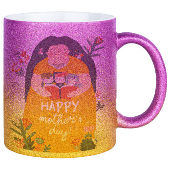 Cute mother reading book, happy mothers day, Κούπα Χρυσή/Ροζ Glitter, κεραμική, 330ml