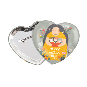 Cute mother reading book, happy mothers day, Κονκάρδα παραμάνα καρδιά (57x52mm)