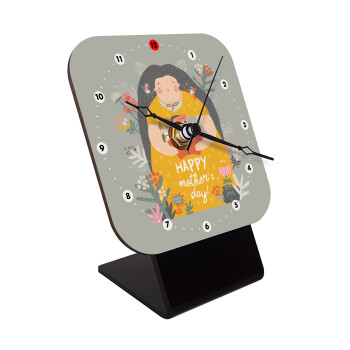 Cute mother reading book, happy mothers day, Quartz Wooden table clock with hands (10cm)