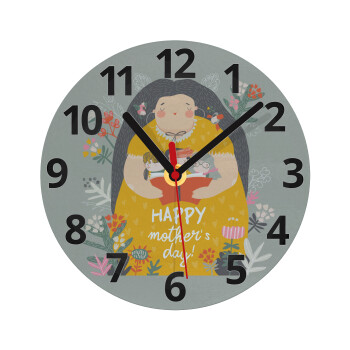 Cute mother reading book, happy mothers day, Ρολόι τοίχου γυάλινο (20cm)