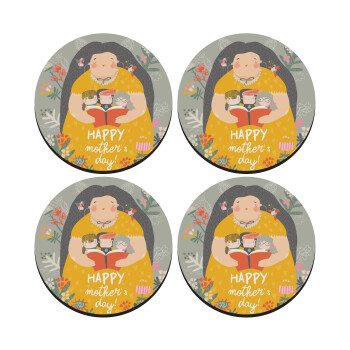 Cute mother reading book, happy mothers day, SET of 4 round wooden coasters (9cm)