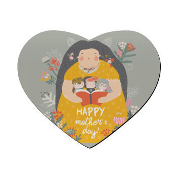 Cute mother reading book, happy mothers day, Mousepad heart 23x20cm