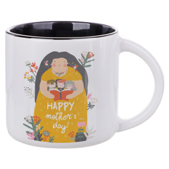 Cute mother reading book, happy mothers day, Κούπα κεραμική 400ml Λευκή/Μαύρη
