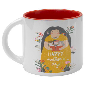 Cute mother reading book, happy mothers day, Κούπα κεραμική 400ml Λευκή/Κόκκινη