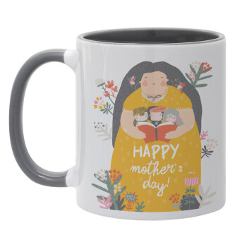 Cute mother reading book, happy mothers day, Κούπα χρωματιστή γκρι, κεραμική, 330ml