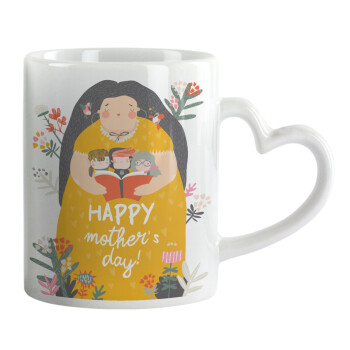 Cute mother reading book, happy mothers day, Mug heart handle, ceramic, 330ml