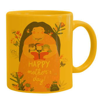 Cute mother reading book, happy mothers day, Ceramic coffee mug yellow, 330ml (1pcs)