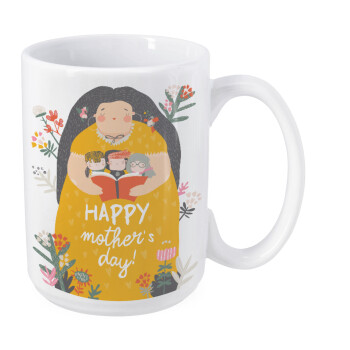 Cute mother reading book, happy mothers day, Κούπα Mega, κεραμική, 450ml