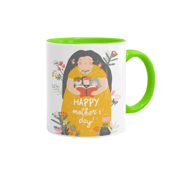 Cute mother reading book, happy mothers day, Mug colored light green, ceramic, 330ml