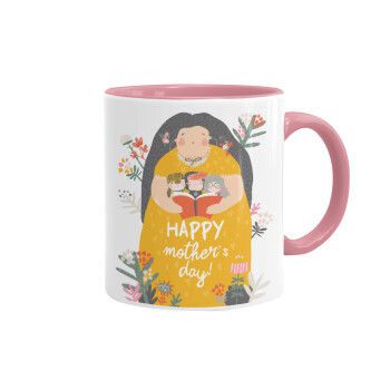 Cute mother reading book, happy mothers day, Mug colored pink, ceramic, 330ml