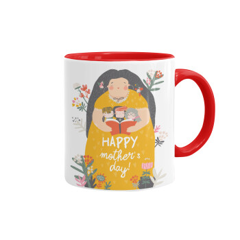 Cute mother reading book, happy mothers day, Mug colored red, ceramic, 330ml