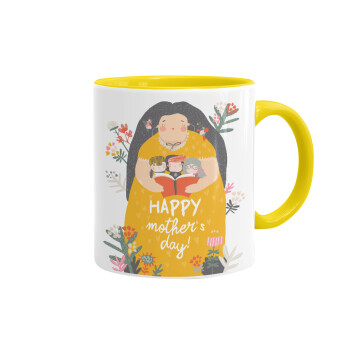 Cute mother reading book, happy mothers day, Mug colored yellow, ceramic, 330ml