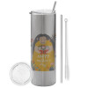 Tumbler stainless steel Silver 600ml, with metal straw & cleaning brush