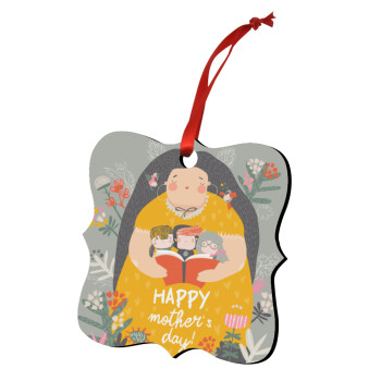 Cute mother reading book, happy mothers day, Στολίδι Χριστουγεννιάτικο στολίδι polygon ξύλινο 7.5cm