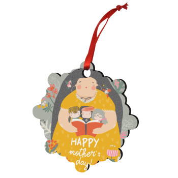 Cute mother reading book, happy mothers day, Christmas ornament snowflake wooden 7.5cm