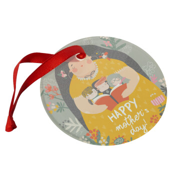 Cute mother reading book, happy mothers day, Christmas ornament glass 9cm