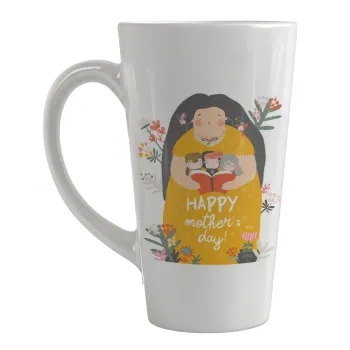 Cute mother reading book, happy mothers day, Κούπα κωνική Latte Μεγάλη, κεραμική, 450ml