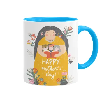 Cute mother reading book, happy mothers day, Mug colored light blue, ceramic, 330ml