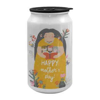Cute mother reading book, happy mothers day, Κούπα ταξιδιού μεταλλική με καπάκι (tin-can) 500ml