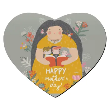 Cute mother reading book, happy mothers day, Mousepad καρδιά 23x20cm