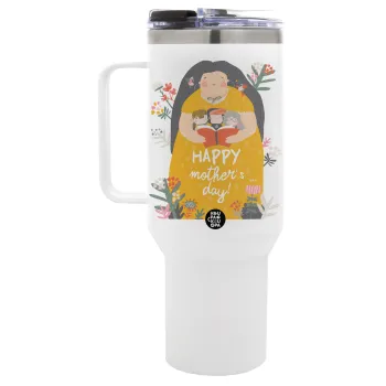 Cute mother reading book, happy mothers day, Mega Stainless steel Tumbler with lid, double wall 1,2L