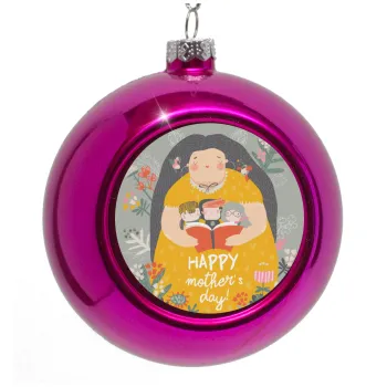 Cute mother reading book, happy mothers day, Purple Christmas tree ornament bauble 8cm