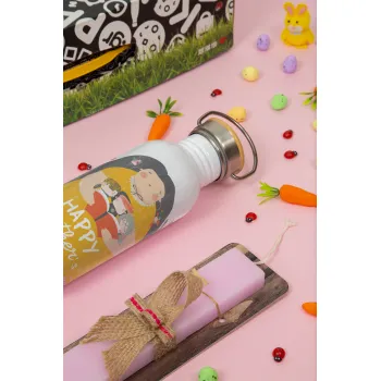 Cute mother reading book, happy mothers day, Πασχαλινή Λαμπάδα με παγούρι μεταλλικό (620ml, stainless steel) & κερί αρωματικό πλακέ (30cm) (ΡΟΖ)