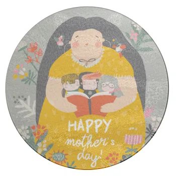 Cute mother reading book, happy mothers day, Επιφάνεια κοπής γυάλινη στρογγυλή (30cm)