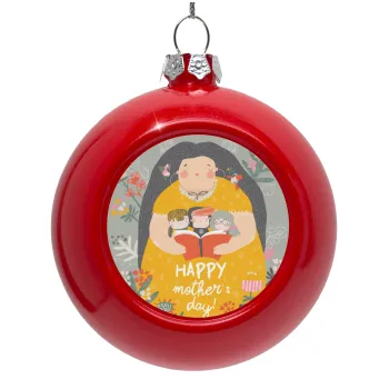 Cute mother reading book, happy mothers day, Red Christmas tree ornament bauble 8cm