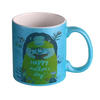 Cute mother reading book, happy mothers day, Κούπα Σιέλ Glitter που γυαλίζει, κεραμική, 330ml