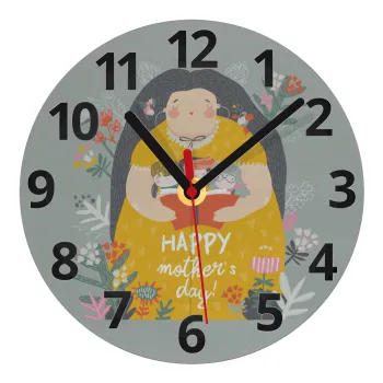 Cute mother reading book, happy mothers day, Ρολόι τοίχου γυάλινο (20cm)