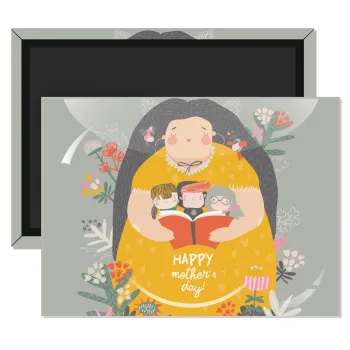 Cute mother reading book, happy mothers day, Ορθογώνιο μαγνητάκι ψυγείου διάστασης 9x6cm