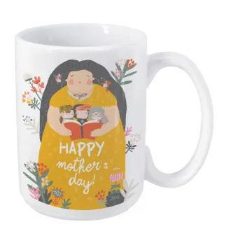 Cute mother reading book, happy mothers day, Κούπα Mega, κεραμική, 450ml