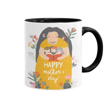 Cute mother reading book, happy mothers day, Mug colored black, ceramic, 330ml