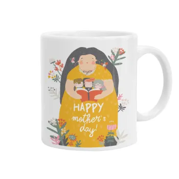 Cute mother reading book, happy mothers day, Ceramic coffee mug, 330ml
