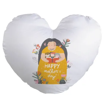Cute mother reading book, happy mothers day, Μαξιλάρι καναπέ καρδιά 40x40cm περιέχεται το  γέμισμα