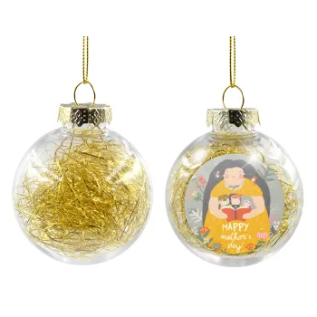 Cute mother reading book, happy mothers day, Transparent Christmas tree ball ornament with gold filling 8cm