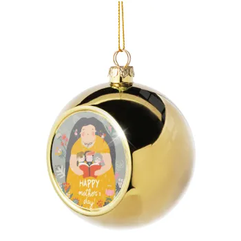 Cute mother reading book, happy mothers day, Golden Christmas tree ball ornament 8cm