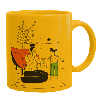 Mothers Day, Flat, Ceramic coffee mug yellow, 330ml (1pcs)