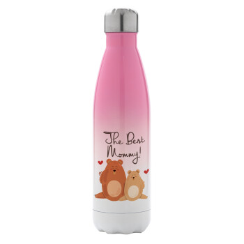 Mothers Day, bears, Metal mug thermos Pink/White (Stainless steel), double wall, 500ml