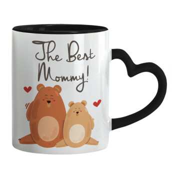 Mothers Day, bears, Mug heart black handle, ceramic, 330ml
