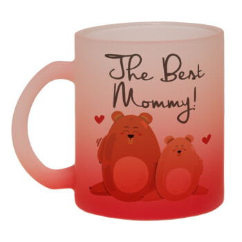 Mothers Day, bears, Κούπα γυάλινη δίχρωμη με βάση το κόκκινο ματ, 330ml