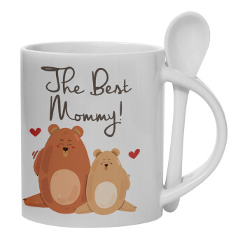 Mothers Day, bears, Κούπα, κεραμική με κουταλάκι, 330ml (1 τεμάχιο)