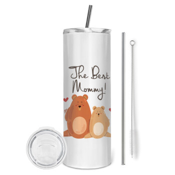 Mothers Day, bears, Eco friendly stainless steel tumbler 600ml, with metal straw & cleaning brush