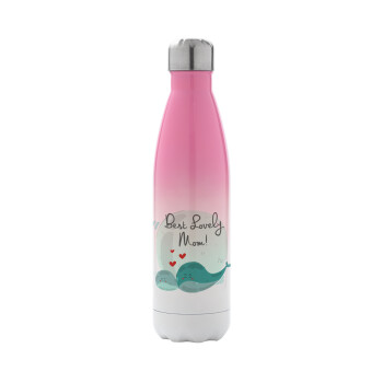 Mothers Day, whales, Μεταλλικό παγούρι θερμός Ροζ/Λευκό (Stainless steel), διπλού τοιχώματος, 500ml