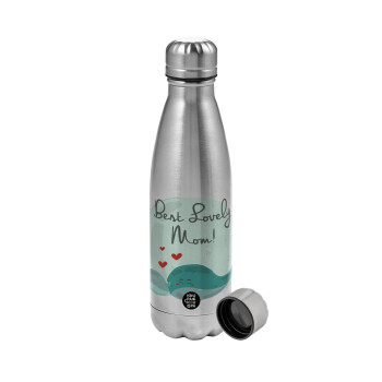 Mothers Day, whales, Metallic water bottle, stainless steel, 750ml