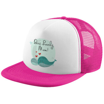 Mothers Day, whales, Καπέλο Soft Trucker με Δίχτυ Pink/White 