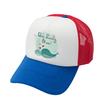 Mothers Day, whales, Καπέλο Ενηλίκων Soft Trucker με Δίχτυ Red/Blue/White (POLYESTER, ΕΝΗΛΙΚΩΝ, UNISEX, ONE SIZE)