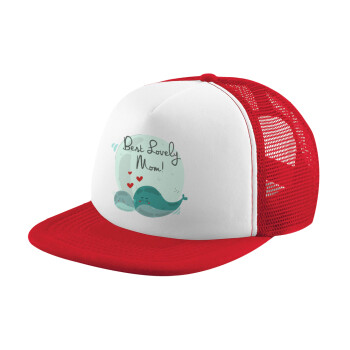Mothers Day, whales, Καπέλο Soft Trucker με Δίχτυ Red/White 